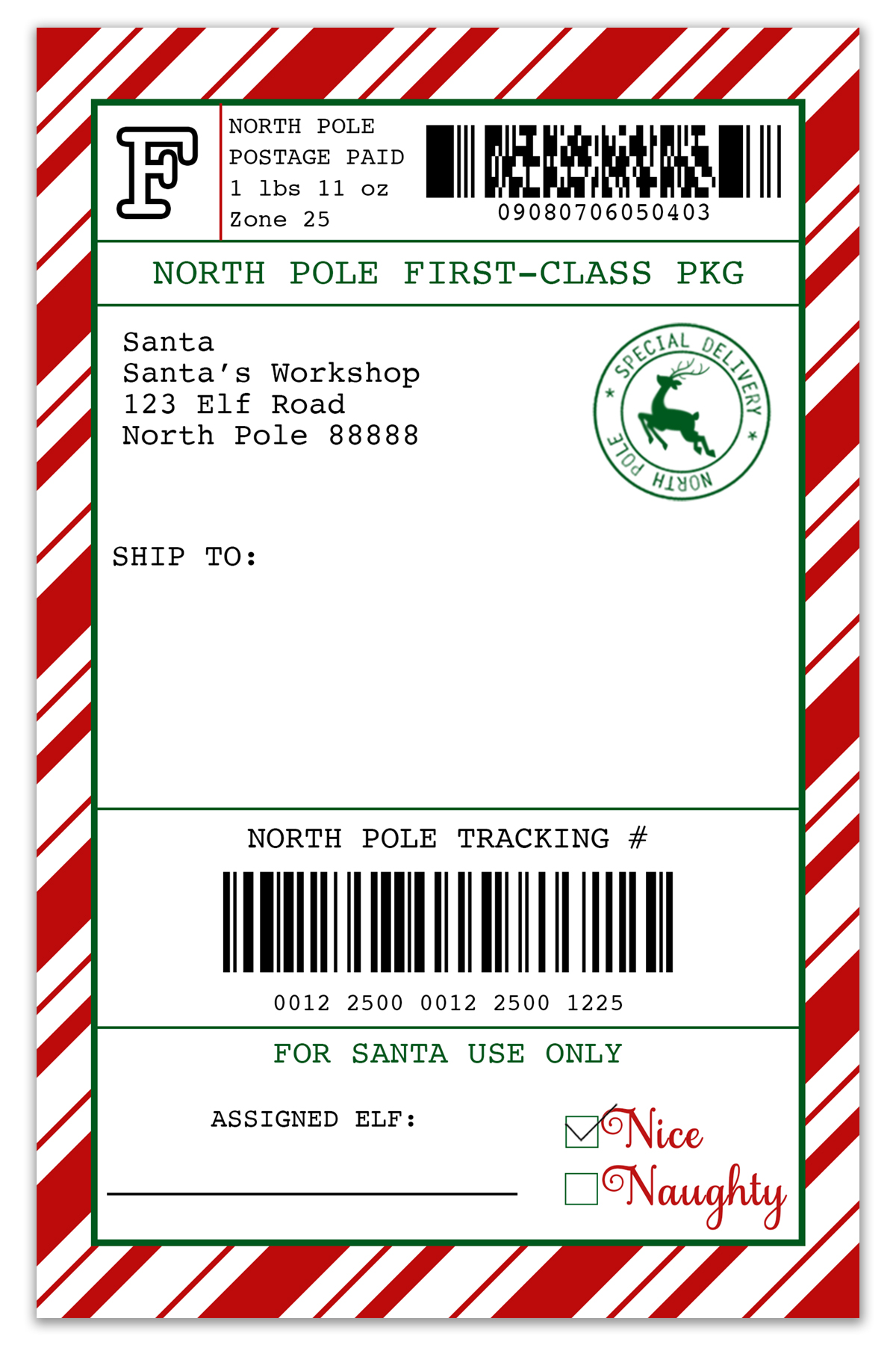 free customizable elf on the shelf mailing label